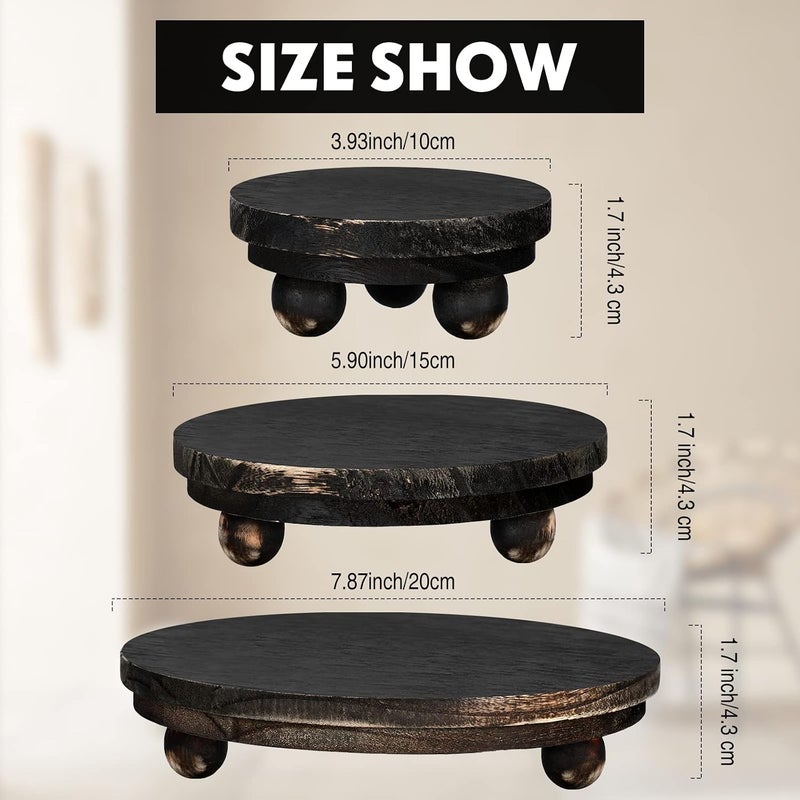 Amyhill 3 Pcs 8/6/4 Inch Wooden Risers for Display Wood Pedestal Stand Mini Tray Stand Round Wooden Pedestal Holder Rustic Riser for Decor Tiered Tray Decor Home Kitchen(Black) - Image 2