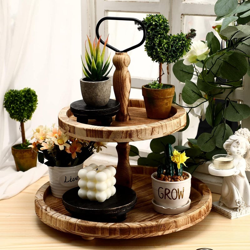 Amyhill 3 Pcs 8/6/4 Inch Wooden Risers for Display Wood Pedestal Stand Mini Tray Stand Round Wooden Pedestal Holder Rustic Riser for Decor Tiered Tray Decor Home Kitchen(Black) - Image 5