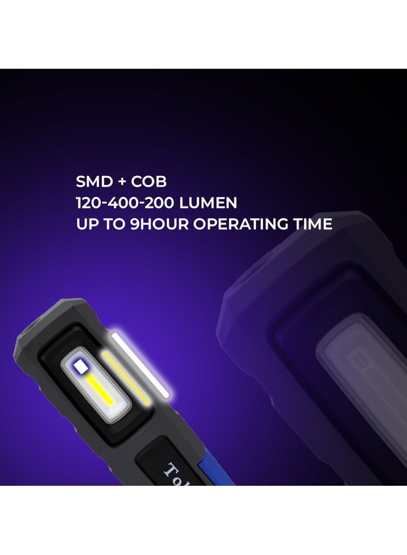 توبيز مصابيح فحص مصباح ورشة العمل COB/SMD LED الجديدة من توبي مع خطاف وحامل مغناطيسي مصباح تخييم LED مزدوج الطاقة للتخييم في ورشة إصلاح السيارات (T20)  - Image 2
