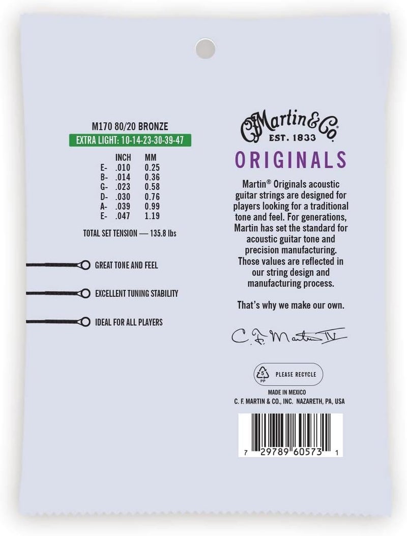 Martin C.F. Martin & Co. M170 80/20 Bronze Acoustic Guitar Strings - Extra Light - Image 2