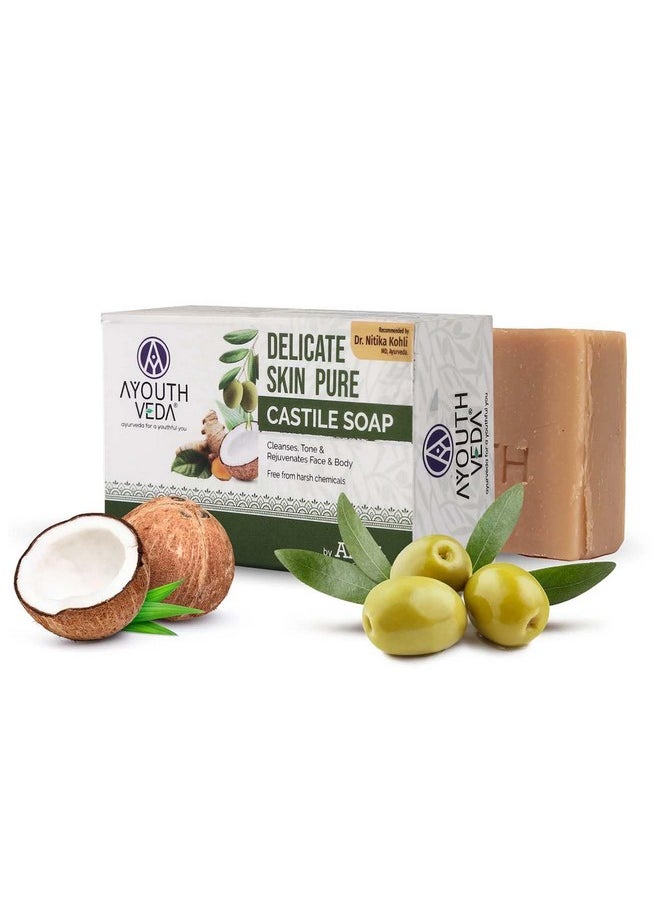 AYOUTHVEDA Delicate Skin Pure Castile Soap With The Goodness Of Tulsi Neem Coconut & Olive Oil Cleanse Tones & Rejuvenates Skin Handmade Soap Without Harsh Chemical (Pack Of 1100Gm)  - Image 1