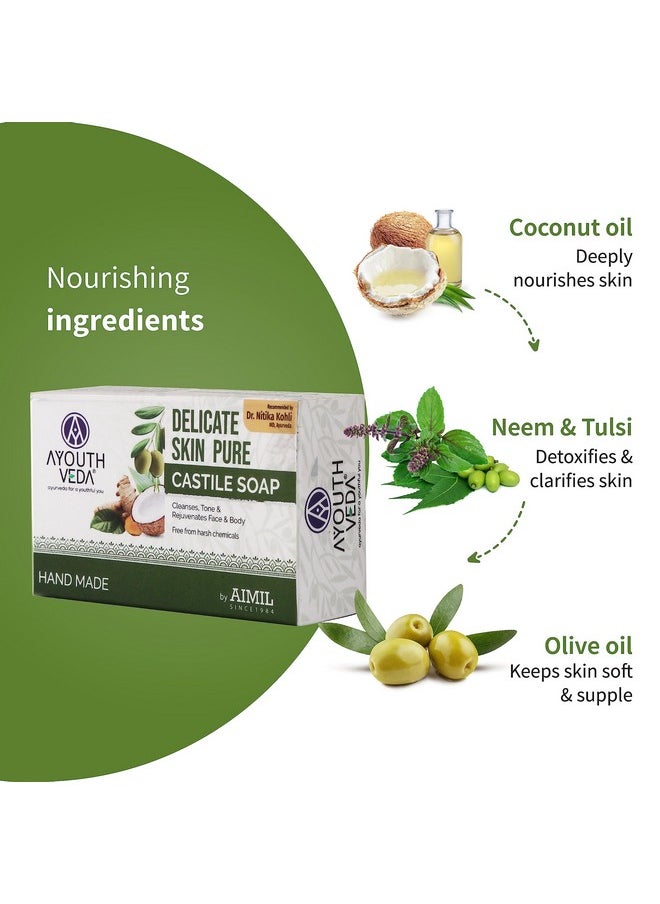 AYOUTHVEDA Delicate Skin Pure Castile Soap With The Goodness Of Tulsi Neem Coconut & Olive Oil Cleanse Tones & Rejuvenates Skin Handmade Soap Without Harsh Chemical (Pack Of 1100Gm)  - Image 2