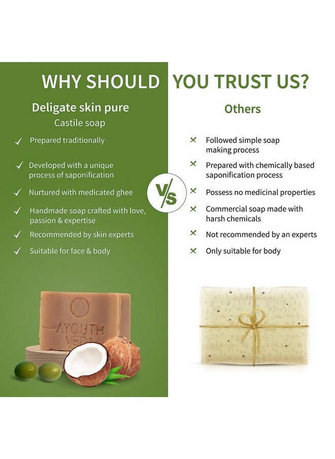 AYOUTHVEDA Delicate Skin Pure Castile Soap With The Goodness Of Tulsi Neem Coconut & Olive Oil Cleanse Tones & Rejuvenates Skin Handmade Soap Without Harsh Chemical (Pack Of 1100Gm)  - Image 4