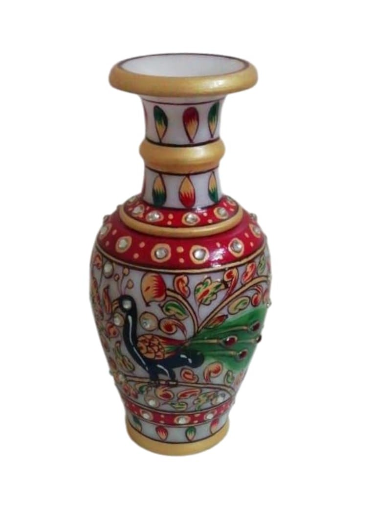 R&M - RM Marble Flower vase for Home Decor showpiece - (7 cm x 7 cm x 14 cm) | Marble Vase for Living Room Decor | Marble Minakari Vase for New Home Gift - Image 1