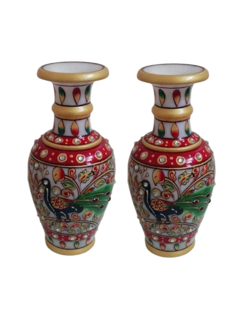 R&M - RM Marble Flower vase for Home Decor showpiece - (7 cm x 7 cm x 14 cm) | Marble Vase for Living Room Decor | Marble Minakari Vase for New Home Gift - Image 1