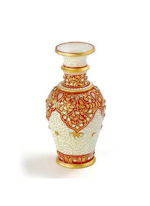 R&M - RM Marble Flower vase for Home Decor showpiece - (7 cm x 7 cm x 14 cm) | Marble Vase for Living Room Decor | Marble Minakari Vase for New Home Gift - Image 1