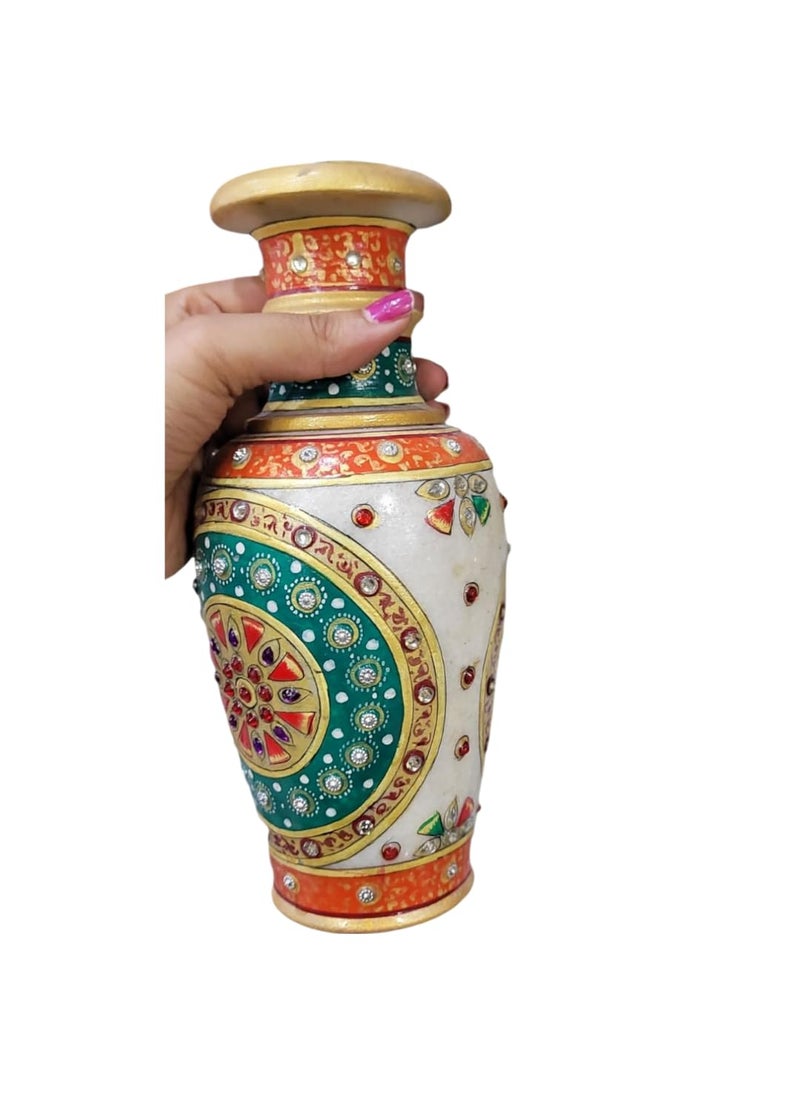 R&M - RM Marble Flower vase for Home Decor showpiece - (7 cm x 7 cm x 14 cm) | Marble Vase for Living Room Decor | Marble Minakari Vase for New Home Gift - Image 1