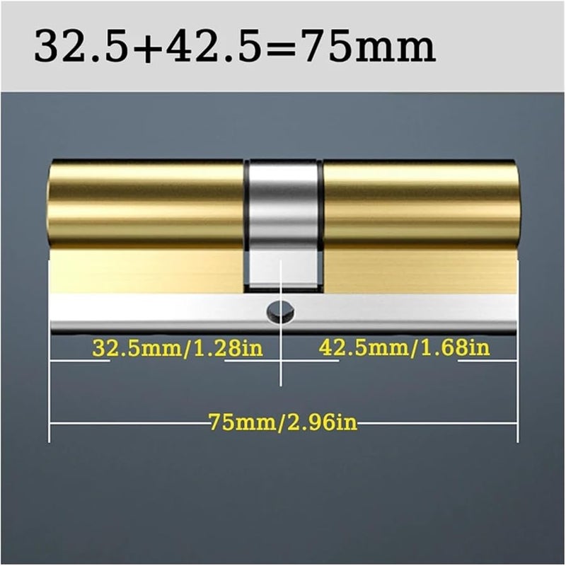 اسطوانة قفل الباب القياسية المضادة للسرقة فائقة الجودة من الفئة C، قلب قفل نحاسي بالكامل مع 8 مفاتيح نحاسية، المقاس 75 × 32.5 × 42.5 - Image 3