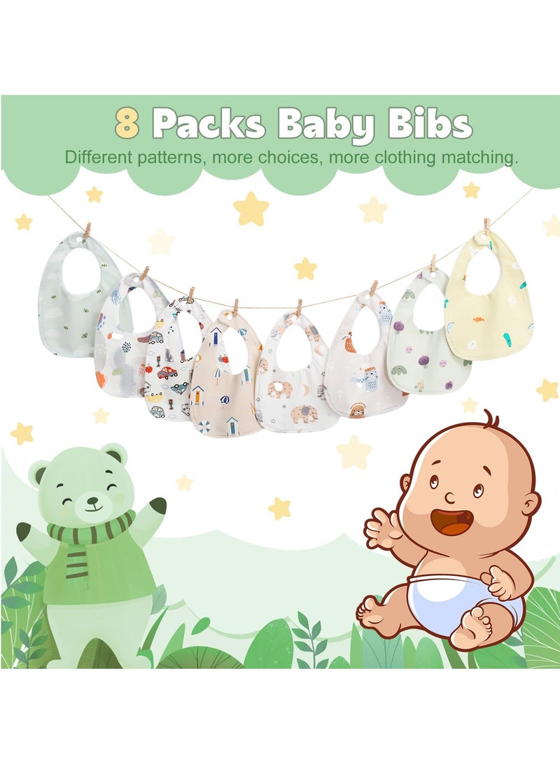Bebiland 8 Pack Dribble Bibs, Soft Cotton Baby Teething Bibs Waterproof Drool Bibs (Multicolour)  - Image 3