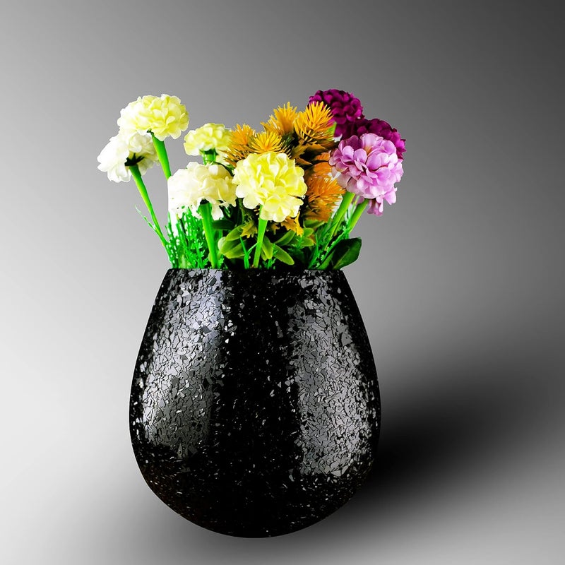 DECENT GLASS Sparkle Mosaic Glass Flower Vase 8 x 8 inch Black