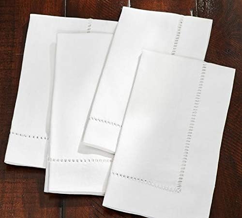 Fennco Styles Classic Solid Color Hemstitch Border Table Napkin for Dining Table Banquet Wedding Family Dinner White 20 x20 Inch Set of 4 - Image 2