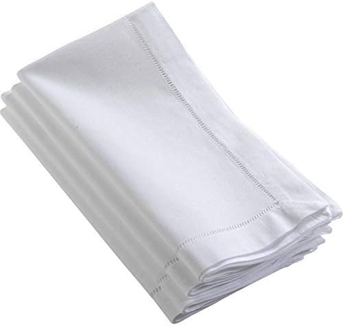 Fennco Styles Classic Solid Color Hemstitch Border Table Napkin for Dining Table Banquet Wedding Family Dinner White 20 x20 Inch Set of 4 - Image 1