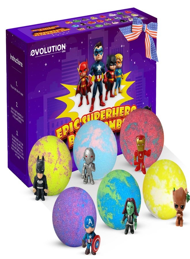 EvolutionUSA 6 Purple Epic Superhero Bath Bombs for Kids – Childrens Super Hero Bath Bombs Toy, Organic Bathbomb with Surprise, Superhero Bath Fizzers, Lush Bathbombs Birthday, Christmas, Easter - Image 1