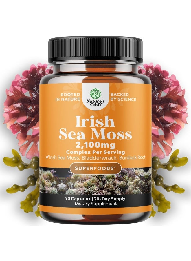 Nature's Craft Organic Irish Sea Moss Capsules - Sea Moss and Bladderwrack Capsules with Burdock Root Superfood Blend - Image 1