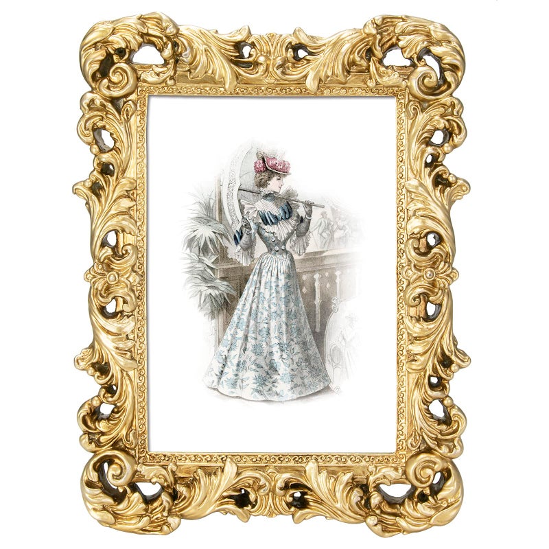 GUOER 5x7 Picture Frames Vintage Photo Frame with Glass Front Antique Picture Frame for Tabletop Wall Hanging 5x7 Light Golden
