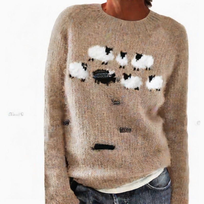 بلوفر نسائي بقصة فضفاضة وياقة مستديرة، بتصميم بلوك ألوان - Image 5