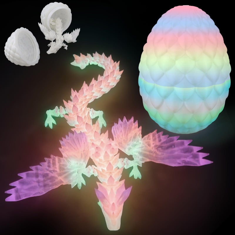 oyeftp 3D Printed Dragon Egg, 3D Printed Dragon with Wings Glow in The Dark, Toys Cool Dino Fidget Toy Animals Dinosaur Eggs Stocking Stuffers, Home Office Decor, Easter Basket Stuffers - Image 1
