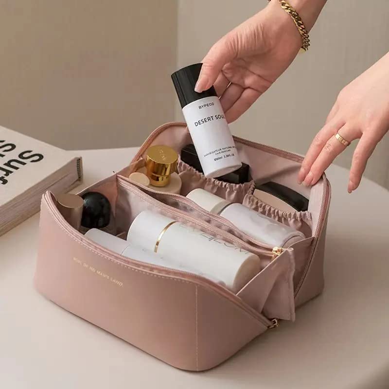 ALESSO Travel Makeup Bag Large Capacity Cosmetic Bag with Compartment Waterproof PU Leather Makeup Bag for Women and Girl Multicolor - Image 4