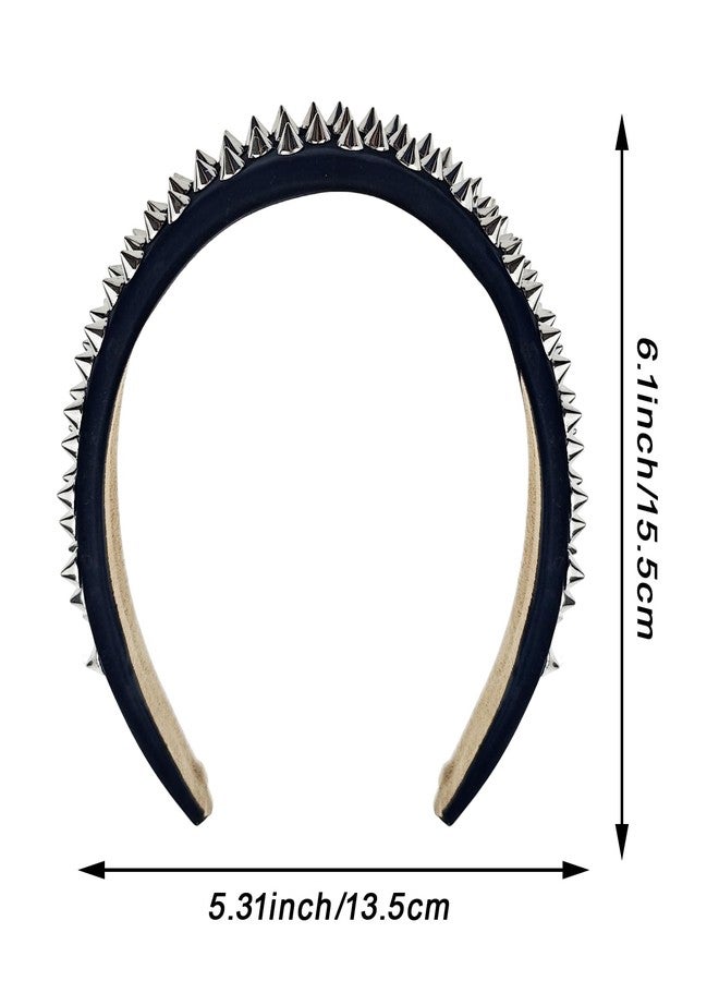 Arvintas Black Punk Studded Headband, Rivet Punk Spike Rock Headband for Halloween Party Hair Band Hair Clips for Women - Image 2