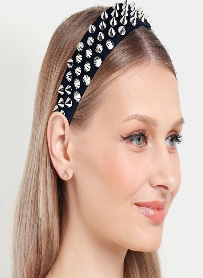 Arvintas Black Punk Studded Headband, Rivet Punk Spike Rock Headband for Halloween Party Hair Band Hair Clips for Women - Image 4