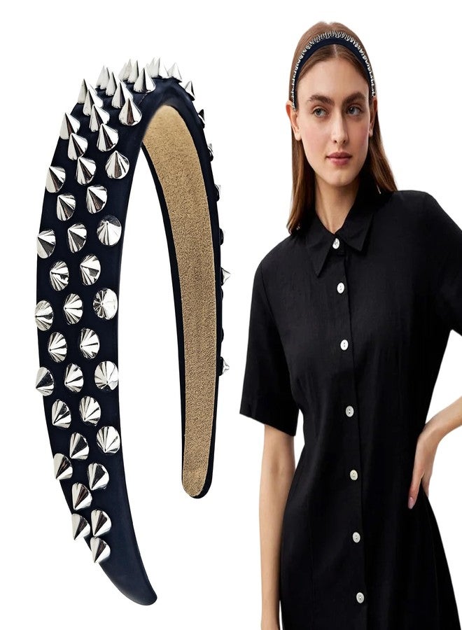 Arvintas Black Punk Studded Headband, Rivet Punk Spike Rock Headband for Halloween Party Hair Band Hair Clips for Women - Image 1