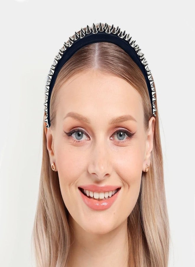 Arvintas Black Punk Studded Headband, Rivet Punk Spike Rock Headband for Halloween Party Hair Band Hair Clips for Women - Image 5