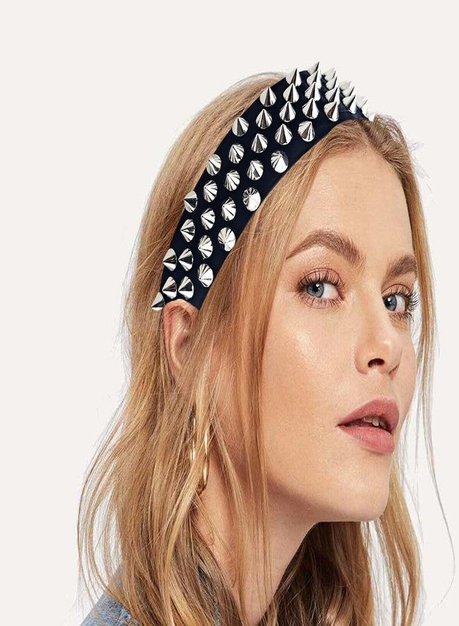 Arvintas Black Punk Studded Headband, Rivet Punk Spike Rock Headband for Halloween Party Hair Band Hair Clips for Women - Image 3