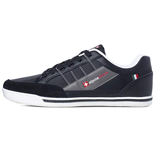 Alpine Swiss Men’s Retro Sneakers | Euro Vintage Inspired Low Top Shoes with Suede Trim | Stefan Fashion Sneakers | Streetwear Casual Tennis Shoes BLK 12 - Image 3