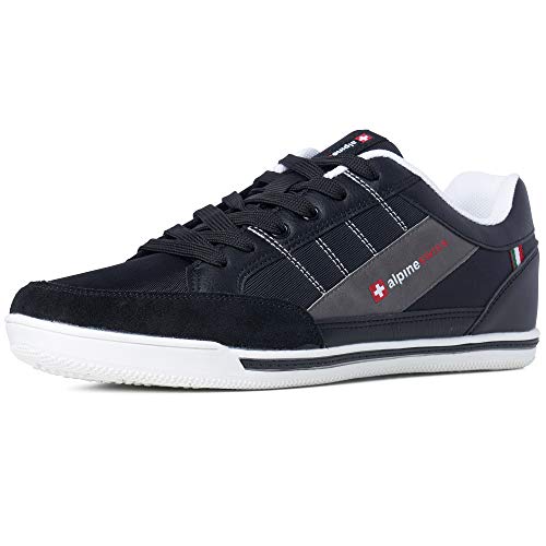 Alpine Swiss Men’s Retro Sneakers | Euro Vintage Inspired Low Top Shoes with Suede Trim | Stefan Fashion Sneakers | Streetwear Casual Tennis Shoes BLK 12 - Image 1