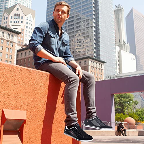 Alpine Swiss Men’s Retro Sneakers | Euro Vintage Inspired Low Top Shoes with Suede Trim | Stefan Fashion Sneakers | Streetwear Casual Tennis Shoes BLK 12 - Image 2