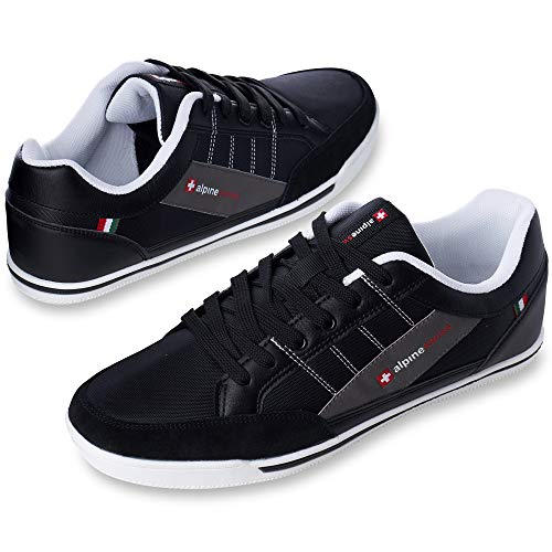 Alpine Swiss Men’s Retro Sneakers | Euro Vintage Inspired Low Top Shoes with Suede Trim | Stefan Fashion Sneakers | Streetwear Casual Tennis Shoes BLK 12 - Image 4