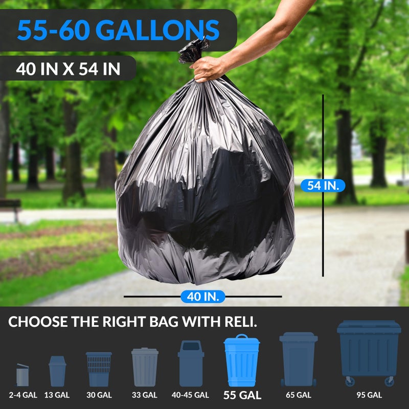 Reli. 55-60 Gallon Trash Bags Heavy Duty | 150 Count | 50-60 Gallon | Large Black Garbage Bags | Made in USA - Image 2