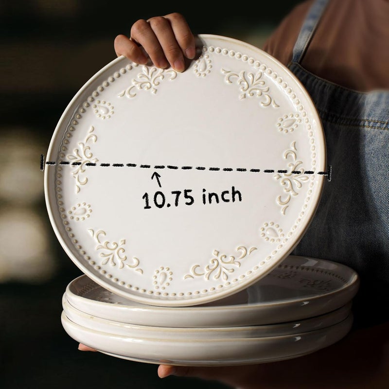 Artena طقم أطباق عشاء سيراميك كبيرة من أرتينا 4 قطع 10.75 بوصة أطباق سلطة مزخرفة أطباق تقديم عصرية للمطاعم بأطراف مرتفعة آمنة في الميكروويف وغسالة الصحون أنماط متعددة - Image 5