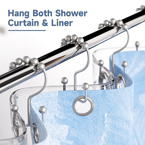 Titanker Shower Curtain Hooks Rings, Rust-Resistant Metal Double Glide Shower Hooks for Bathroom Shower Rods Curtains, Set of 12 Hooks - Space Silver - Image 2