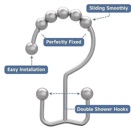 Titanker Shower Curtain Hooks Rings, Rust-Resistant Metal Double Glide Shower Hooks for Bathroom Shower Rods Curtains, Set of 12 Hooks - Space Silver - Image 3