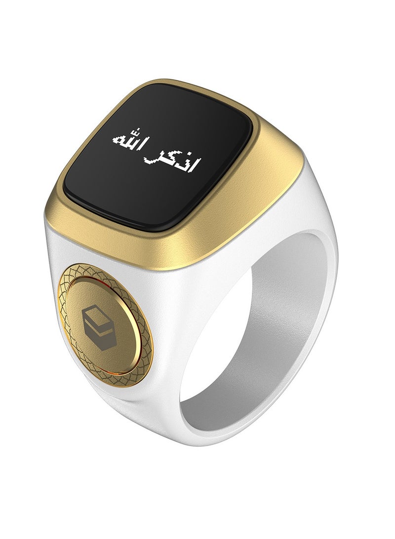 iQIBLA Smart Tasbih Zikr Ring OLED Display Powerful Battery Backup Smart Ring App Operated Tasbih Counter Prayer Reminder Technology Plastic 5 Prayer Time Reminders iQibla Smart Zikr Ring 22MM White - Image 1