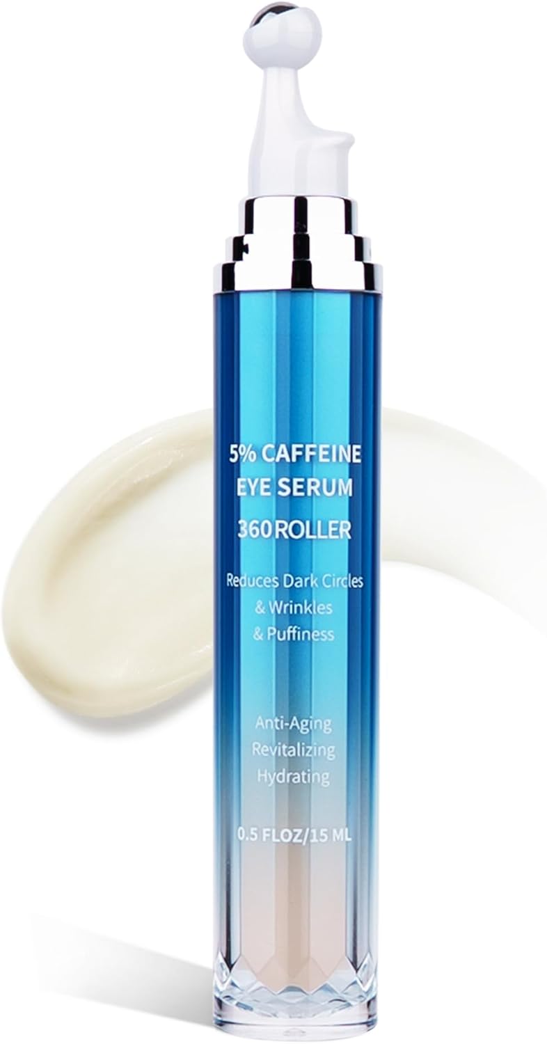 VRAIKO Eye Serum for Dark Circles and Puffiness 5 Caffeine 8 Retinol Under Eye Cream with BuildIn 3D Roller Applicator Hyaluronic Acid Peptide for Hydration Fine lines Wrinkles 05 fl oz