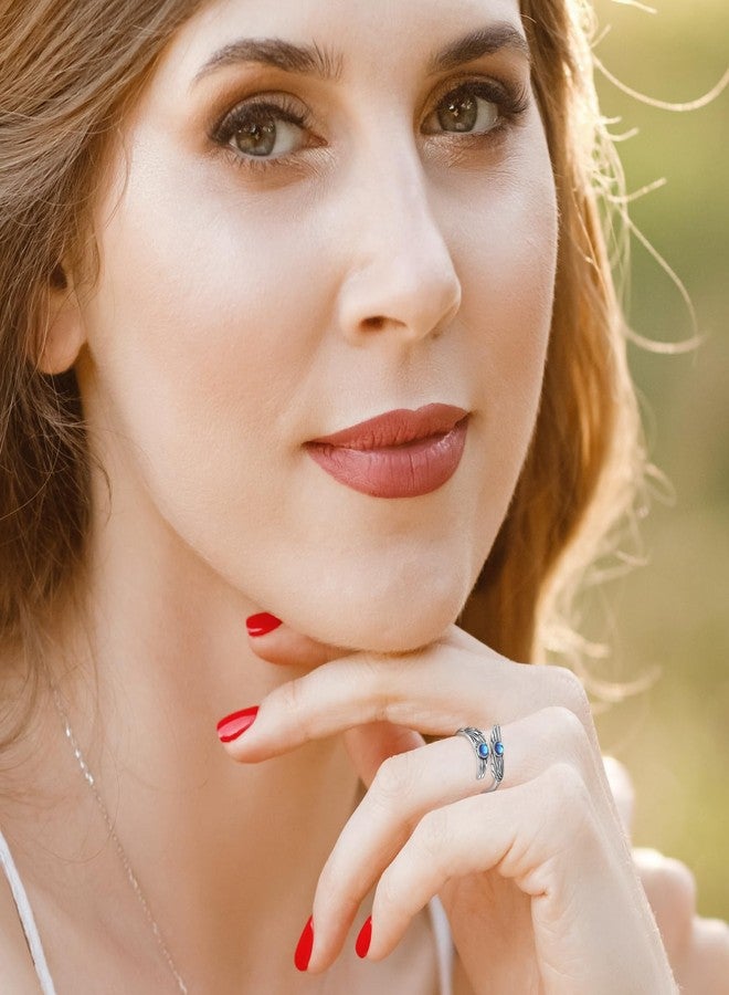 YLT 925 Sterling Silver Moonstone Feather Angel Wings Ring Adjustable Dainty Wrap Open Thumb Rings for Women - Image 2
