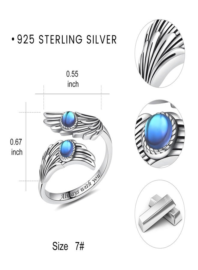YLT 925 Sterling Silver Moonstone Feather Angel Wings Ring Adjustable Dainty Wrap Open Thumb Rings for Women - Image 5