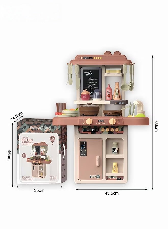 Pretend Kitchen Toy Set with Accessories, 55Pcs Kitchen Play Set Toy with Realistic Light Sound Steam Simulation, Kids Kitchen Cooking Playset Toys with Water Outlet, Toys Gift for Children Kids Boys and Girls - Image 2