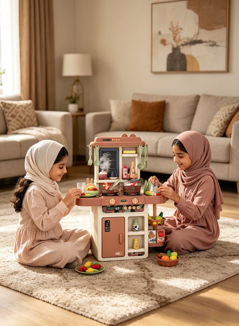 Pretend Kitchen Toy Set with Accessories, 55Pcs Kitchen Play Set Toy with Realistic Light Sound Steam Simulation, Kids Kitchen Cooking Playset Toys with Water Outlet, Toys Gift for Children Kids Boys and Girls - Image 3