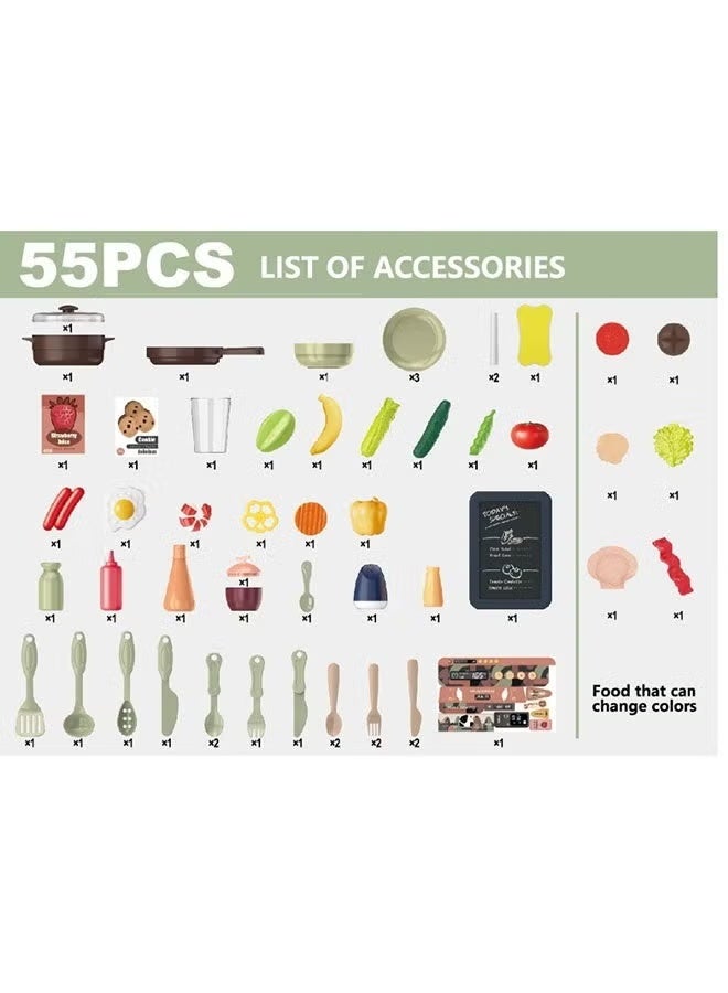 Pretend Kitchen Toy Set with Accessories, 55Pcs Kitchen Play Set Toy with Realistic Light Sound Steam Simulation, Kids Kitchen Cooking Playset Toys with Water Outlet, Toys Gift for Children Kids Boys and Girls - Image 4