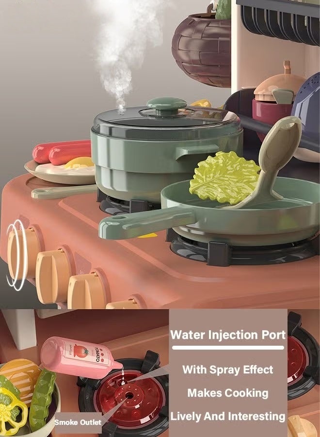 Pretend Kitchen Toy Set with Accessories, 55Pcs Kitchen Play Set Toy with Realistic Light Sound Steam Simulation, Kids Kitchen Cooking Playset Toys with Water Outlet, Toys Gift for Children Kids Boys and Girls - Image 5