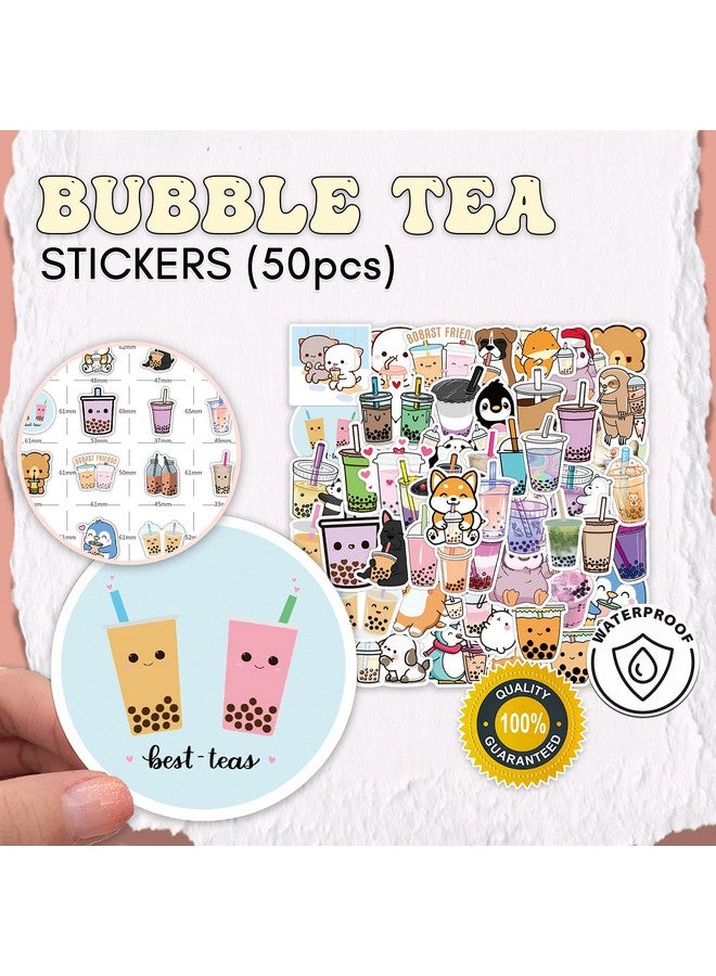 Primo Lines Kawaii Pencil Case And Complete 61 Pcs Pink Stationary Set With Pop Up Cute Boba Case, 8 Pens, 50 Bubble Tea Stickers, Multi Color Pen For School Supplies - Image 3