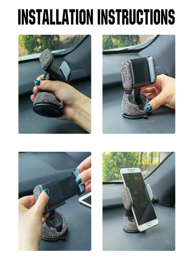 Amiss Universal Bling Cell Phone Holder, 360°Adjustable Car Phone Mount with One More Air Vent Base, Crystal Car Interior Decoration, for Windshield, Dashboard and Air Vent (Grey) - Image 3