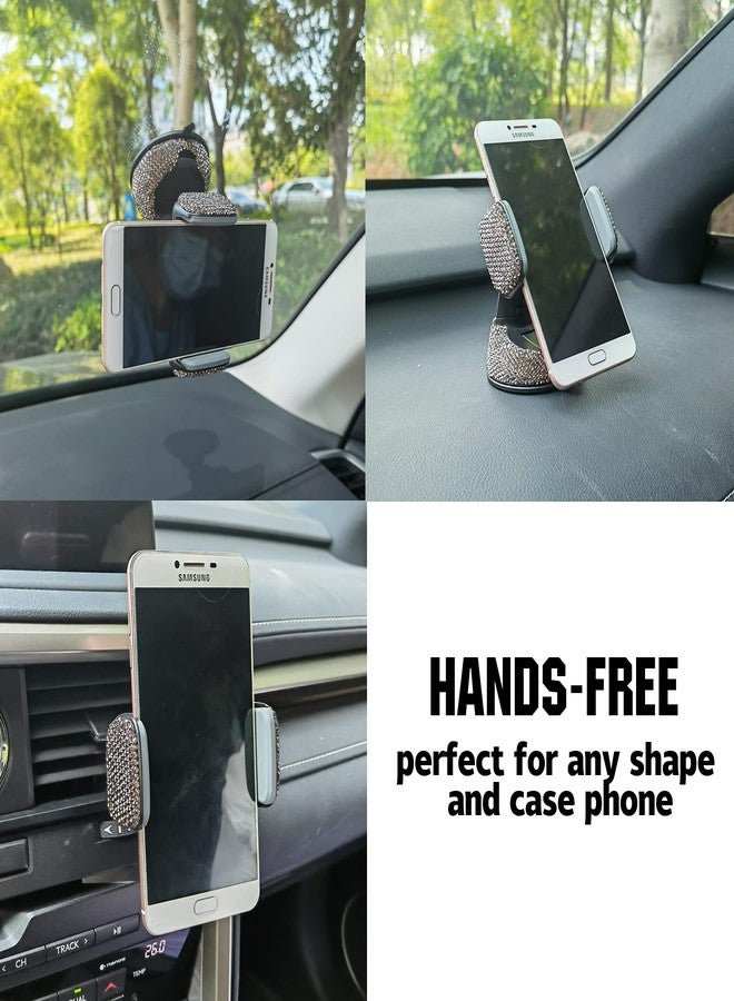 Amiss Universal Bling Cell Phone Holder, 360°Adjustable Car Phone Mount with One More Air Vent Base, Crystal Car Interior Decoration, for Windshield, Dashboard and Air Vent (Grey) - Image 5