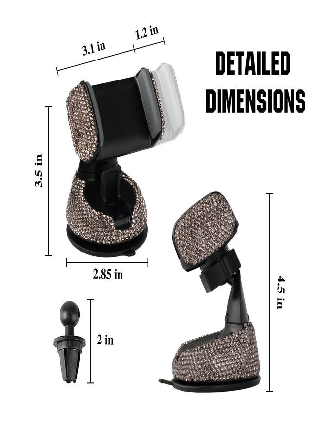 Amiss Universal Bling Cell Phone Holder, 360°Adjustable Car Phone Mount with One More Air Vent Base, Crystal Car Interior Decoration, for Windshield, Dashboard and Air Vent (Grey) - Image 2