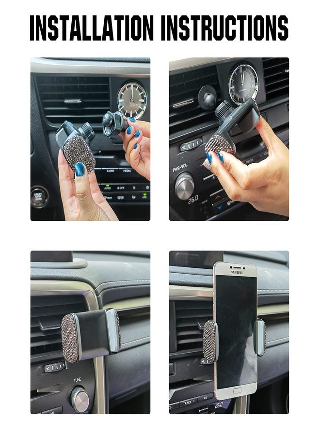 Amiss Universal Bling Cell Phone Holder, 360°Adjustable Car Phone Mount with One More Air Vent Base, Crystal Car Interior Decoration, for Windshield, Dashboard and Air Vent (Grey) - Image 4
