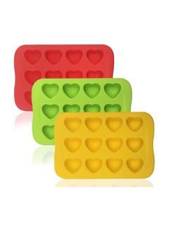 NQOOH Heart-Shaped Silicone Molds for Chocolate Candy and Jelly 3-Pack with 12 Cavities in Red Yellow and Green  - Image 1