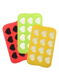 NQOOH Heart-Shaped Silicone Molds for Chocolate Candy and Jelly 3-Pack with 12 Cavities in Red Yellow and Green  - Image 2